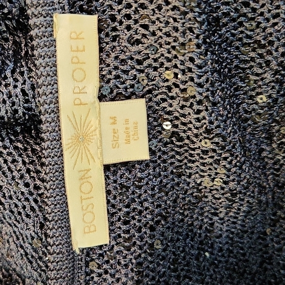 boston Proper Mesh Sequin Slit Arm Keyhole Front Top - Picture 7 of 8